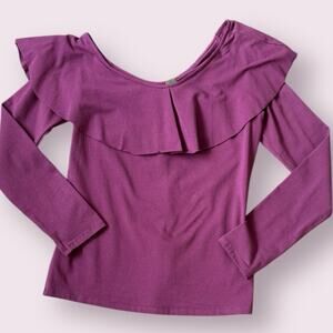 FREE PEOPLE Purple Elegant Ruffle Long Sleeve Top Size Small